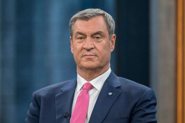 in the picture from left Markus Söder, Prime Minister of Bavaria, CSU, GER, Berlin, Studio, guest of Caren Miosga, Polittalk, TV, format, recording, recorded, Das Erste, from Adlershof at Studio 20, topic Copyright: HMBxMedia UwexKoch
