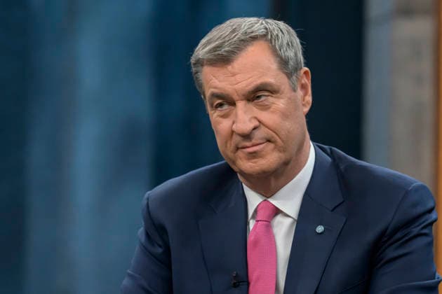in the picture from left Markus Söder, Prime Minister of Bavaria, CSU, GER, Berlin, Studio, guest of Caren Miosga, Polittalk, TV, format, recording, recorded, Das Erste, from Adlershof at Studio 20, topic Copyright: HMBxMedia UwexKoch