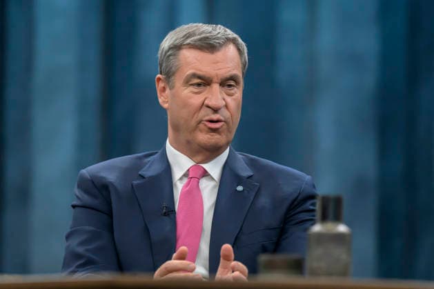 in the picture from left Markus Söder, Prime Minister of Bavaria, CSU, GER, Berlin, Studio, guest of Caren Miosga, Polittalk, TV, format, recording, recorded, Das Erste, from Adlershof at Studio 20, topic Copyright: HMBxMedia UwexKoch