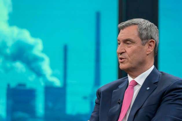 in the picture from left Markus Söder, Prime Minister of Bavaria, CSU, GER, Berlin, Studio, guest of Caren Miosga, Polittalk, TV, format, recording, recorded, Das Erste, from Adlershof at Studio 20, topic Copyright: HMBxMedia UwexKoch