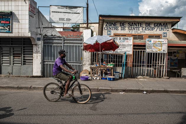 (260518) -- GOMA, May 18, 2026 () -- A local resident rides a bicycle in Goma, the Democratic Republic of the Congo (DRC), on May 17, 2026. TO GO WITH Update: DR Congo Ebola outbreak spreads to rebel-held city, Rwanda closing down border (Str ) DR CONGO-GOMA-EBOLA OUTBREAK-BORDER CLOSING Xinhua 