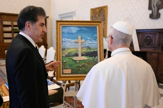ITALY - POPE LEO XIV RECEIVES IN A PRIVATA AUDIENCE HIS EXCELLENCY MR.NECHIRVAN BARZANI IN THE VATICAN- 2026 5 18 Italy, Rome, Vatican, 2026 5 18.Pope Leo XIV receives in a private audience His Excellency Mr. Nechirvan Barzani, President of the Kurdistan Region of Iraq in the Vatican EDITORIAL USE ONLY - NO BOOKS Copyright: xVATICANxMEDIAx