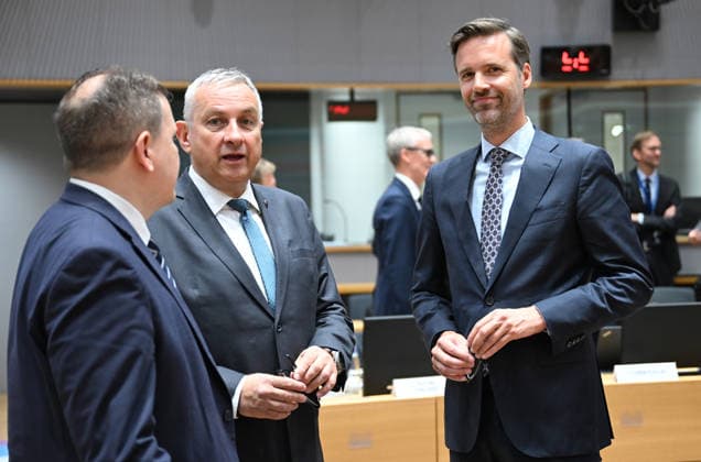 European Union (EU) Foreign Affairs Council (Development) meeting in Brussels BRUSSELS, BELGIUM - MAY 18: Dutch Minister for Foreign Trade and Development Cooperation Sjoerd Sjoerdsma, European Commissioner for International Partnerships Jozef Sikela, and Finland s Minister of Foreign Trade and Development Ville Taviol attend the European Union (EU) Foreign Affairs Council (Development) meeting in Brussels, Belgium on May 18, 2026. Dursun Aydemir Anadolu Brussels Belgium. Editorial use only. Please get in touch for any other usage.  Copyright: x2026xAnadoluxDursunxAydemirx