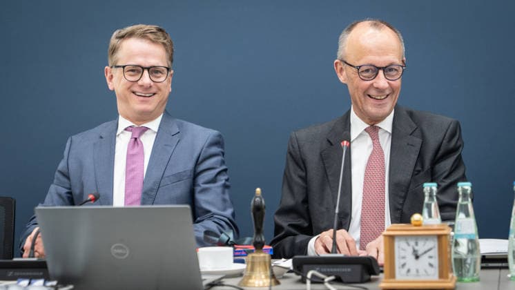 Federal Chancellor Friedrich Merz on the right with his Secretary General Carsten Linnemann Opening pictures before the CDU Federal Executive Committee meeting in the Konrad Adenauer Haus, Berlin Berlin Germany Konrad Adenauer Haus