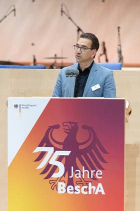 Ceremony 75 years of the Procurement Office of the BMI in Bonn Speech by Lord Mayor of Bonn Guido DEUS CDU Ceremony to mark the 75th anniversary of the Procurement Office of the BMI in the former plenary chamber of the German Bundestag, which is now part of the World Conference Center Bonn The Procure Copyright: xMarcxJohnx