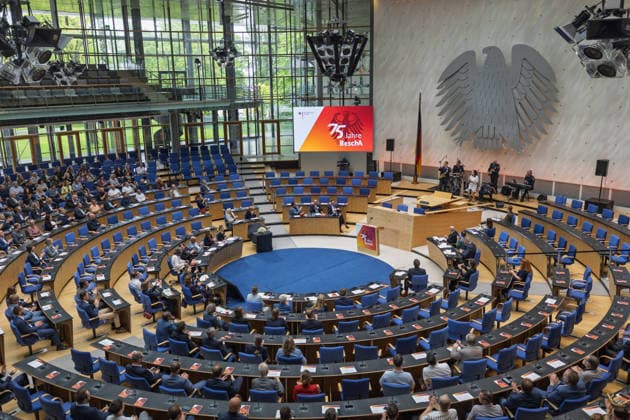 Ceremony 75 years of the Procurement Office of the BMI in Bonn Speech by Lord Mayor of Bonn Guido DEUS CDU Ceremony to mark the 75th anniversary of the Procurement Office of the BMI in the former plenary chamber of the German Bundestag, which is now part of the World Conference Center Bonn The Procure Copyright: xMarcxJohnx