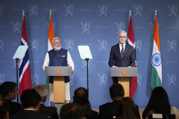 Indian Prime Minister Narendra Modi visits Norway Oslo, Norway 20260518 Indian Prime Minister Narendra Modi and Prime Minister Jonas Gahr Store hold a press conference after their meeting at the governments representation facility in Oslo on Monday Photo Fredrik Varfjell NTB POOL Oslo Norway cX0ZDlz01Z4 EDITORIAL USE ONLY Ref POLcX0ZDlz01Z4 jpg  Copyright: xFredrikxVarfjellx xNTBx