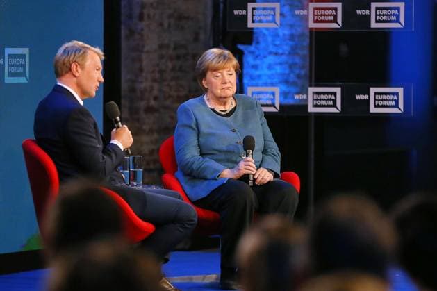 Berlin, Germany, 18 05 2026 Station Digital trade fair Re publica 2026 ARD capital city correspondent Markus Preiß in an interview with former Chancellor Angela Merkel in the WDR Europaforum program Copyright: xdtsxNachrichtenagenturx dts_119159