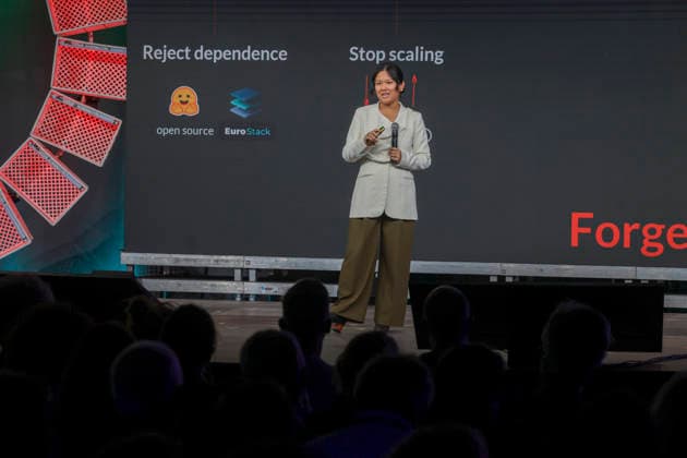 Karen Hao at the Re publica digital trade fair under the motto Never Gonna Give You Up opens at The Station on 18 05 26 in Berlin Angela Merkel speaks at Re publica 2026 in Berlin