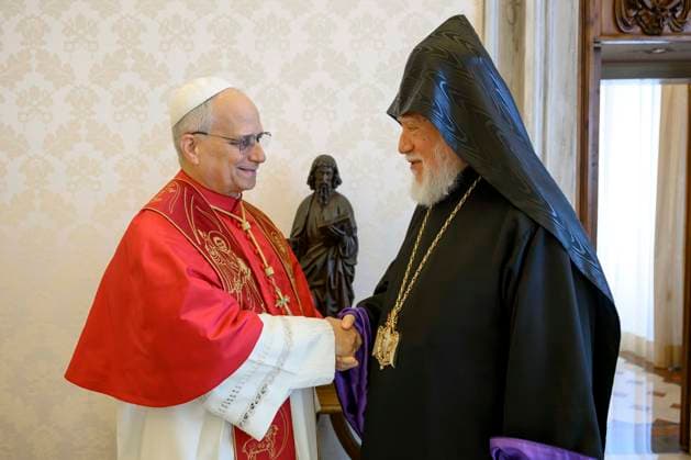 ITALY - POPE LEO XIV RECEIVES IN A PRIVATE AUDIENCE HIS HOLINESS ARMA I IN THE VATICAN- 2026 5 18 Italy, Rome, Vatican, 2026 5 18. Pope Leo XIV receives in a private audience His Holiness Aram I, Catholicos of the Armenian Apostolic Church—Seat of Cilicia in the Vatican EDITORIAL USE ONLY - NO BOOKS Copyright: xVATICANxMEDIAx