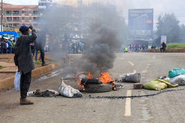 Protest against rising fuel in Nairobi NAIROBI, KENYA - MAY 18: Demonstrators block traffic on some roads by burning tires during a protest against rising fuel in Nairobi, Kenya on May 18, 2026. Lucas Mukasa Anadolu Nairobi Kenya. Editorial use only. Please get in touch for any other usage.  Copyright: x2026xAnadoluxLucasxMukasax