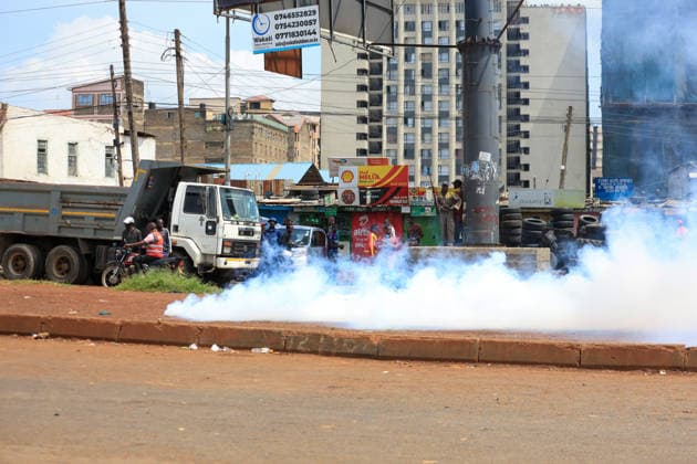 Protest against rising fuel in Nairobi NAIROBI, KENYA - MAY 18: Security forces intervene against the demonstrators during a protest against rising fuel in Nairobi, Kenya on May 18, 2026. Lucas Mukasa Anadolu Nairobi Kenya. Editorial use only. Please get in touch for any other usage.  Copyright: x2026xAnadoluxLucasxMukasax
