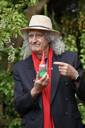 RHS Chelsea Flower Show, London, UK, 18 May 2026. London, UK, 18 May 2026. Sir Brian May and his Gnome in the Kings Garden at the RHS Chelsea Flower Show, Royal Hospital Chelsea, London, UK., Credit:Lee Floyd Lee Floyd - B3214 Avalon UK, London, Royal Hospital Chelsea  Copyright: xLeexFloydx xLeexFloydx-xB3214x xAvalonx 1100046107
