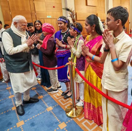 RECORD DATE NOT STATED PM Modi arrives in Norway Oslo Norway , May 18 (ANI): Prime Minister Narendra Modi meets the Indian diaspora on his arrival, in Oslo on Monday. (DPR PMO ANI Photo) Oslo Norway Copyright: xANIx ANI_20260518193