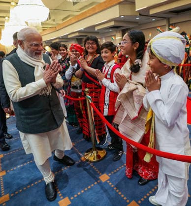 RECORD DATE NOT STATED PM Modi arrives in Norway Oslo Norway , May 18 (ANI): Prime Minister Narendra Modi meets the Indian diaspora on his arrival, in Oslo on Monday. (DPR PMO ANI Photo) Oslo Norway Copyright: xANIx ANI_20260518200
