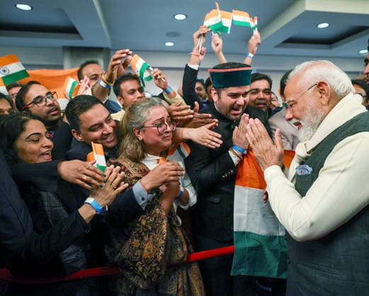 RECORD DATE NOT STATED PM Modi arrives in Norway Oslo Norway , May 18 (ANI): Prime Minister Narendra Modi receives a warm welcome from the members of Indian diaspora, in Oslo on Monday. (DPR PMO ANI Photo) Oslo Norway Copyright: xANIx ANI_20260518219