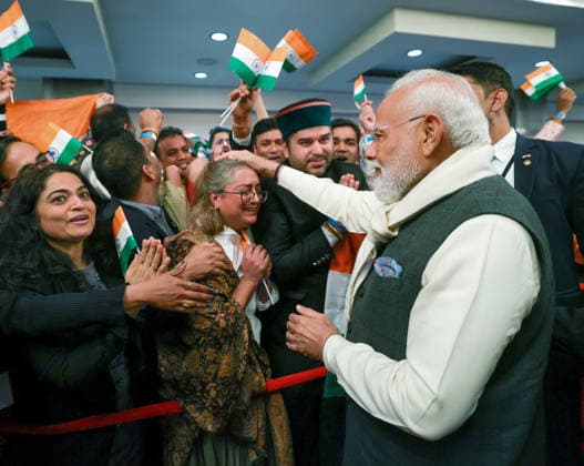 RECORD DATE NOT STATED PM Modi arrives in Norway Oslo Norway , May 18 (ANI): Prime Minister Narendra Modi receives a warm welcome from the members of Indian diaspora, in Oslo on Monday. (DPR PMO ANI Photo) Oslo Norway Copyright: xANIx ANI_20260518221