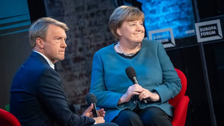 Former German Chancellor Angela Merkel at the WDR Europaforum as part of re publica 2026, in conversation with Markus Preiß, Studio Manager and Editor-in-Chief Television, ARDHauptstadtstudio Digital Conference re publica 2026 in Berlin, Berlin Berlin Germany Event location STATION