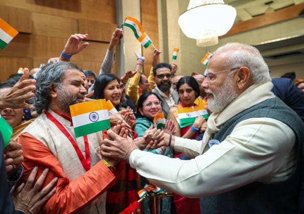 RECORD DATE NOT STATED PM Modi arrives in Norway Oslo Norway , May 18 (ANI): Prime Minister Narendra Modi receives a warm welcome from the members of Indian diaspora, in Oslo on Monday. (DPR PMO ANI Photo) Oslo Norway Copyright: xANIx ANI_20260518230