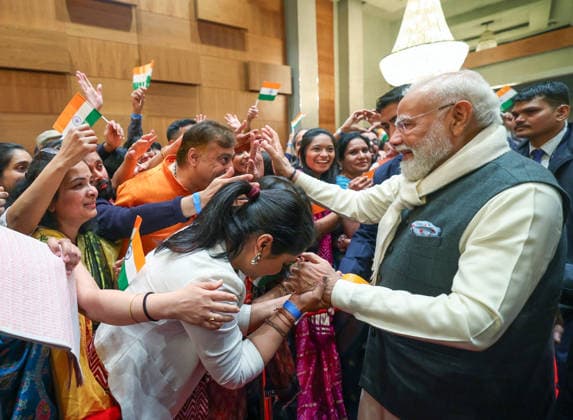 RECORD DATE NOT STATED PM Modi arrives in Norway Oslo Norway , May 18 (ANI): Prime Minister Narendra Modi receives a warm welcome from the members of Indian diaspora, in Oslo on Monday. (DPR PMO ANI Photo) Oslo Norway Copyright: xANIx ANI_20260518234
