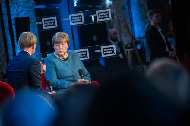 Former German Chancellor Angela Merkel at the WDR Europaforum as part of re publica 2026, in conversation with Markus Preiß, Studio Manager and Editor-in-Chief Television, ARDHauptstadtstudio Digital Conference re publica 2026 in Berlin, Berlin Berlin Germany Event location STATION