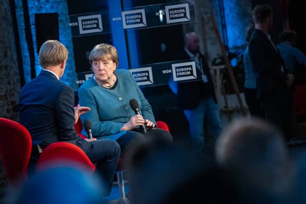 Former German Chancellor Angela Merkel at the WDR Europaforum as part of re publica 2026, in conversation with Markus Preiß, Studio Manager and Editor-in-Chief Television, ARDHauptstadtstudio Digital Conference re publica 2026 in Berlin, Berlin Berlin Germany Event location STATION