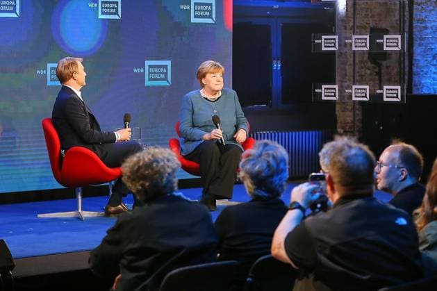 Berlin, Germany, 18 05 2026 Station Digital trade fair Re publica 2026 ARD capital city correspondent Markus Preiß in an interview with former Chancellor Angela Merkel in the WDR Europaforum program Copyright: xdtsxNachrichtenagenturx dts_119171