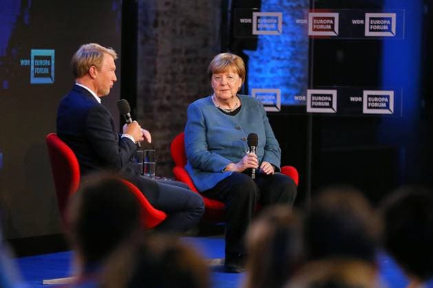 Berlin, Germany, 18 05 2026 Station Digital trade fair Re publica 2026 ARD capital city correspondent Markus Preiß in an interview with former Chancellor Angela Merkel in the WDR Europaforum program Copyright: xdtsxNachrichtenagenturx dts_119176