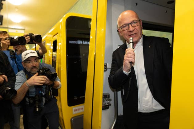 Kai Wegner, Governing Mayor BVG celebrates new fleet for the Berlin underground lines U5 and U9, on 18 05 2026 in Berlin, U Bahn Alexander Platz , Germany
