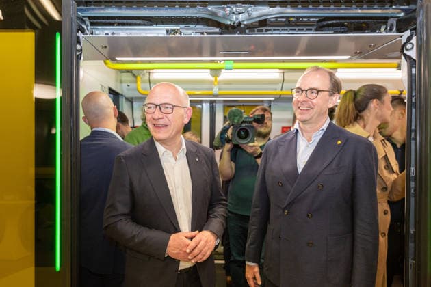 Kai Wegner, Governing Mayor BVG celebrates new fleet for the Berlin underground lines U5 and U9, on 18 05 2026 in Berlin, U Bahn Alexander Platz , Germany