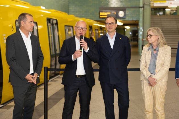 Kai Wegner, Governing Mayor BVG celebrates new fleet for the Berlin underground lines U5 and U9, on 18 05 2026 in Berlin, U Bahn Alexander Platz , Germany