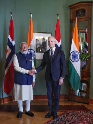 PM Modi meets Norway PM Jonas Gahr Store Oslo Norway , May 18 (ANI): Prime Minister Narendra Modi meets Prime Minister of Norway Jonas Gahr Store, in Oslo on Monday. (DPR PMO ANI Photo) Oslo Norway Copyright: xANIx ANI_20260518303