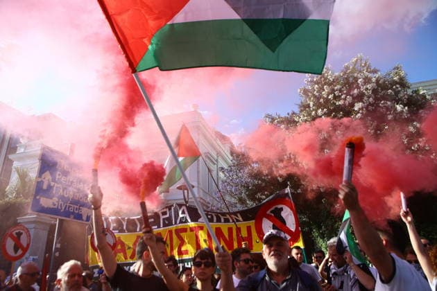 May 18, 2026, Athens, Greece: Supporters of Global Sumud Flotilla protest outside the Greek Ministry of Foreign Affairs against Israeli attack on flotilla close to Cyprus. Athens Greece  - ZUMAv62_ 20260518_zaf_v62_022 Copyright: xAristidisxVafeiadakisx