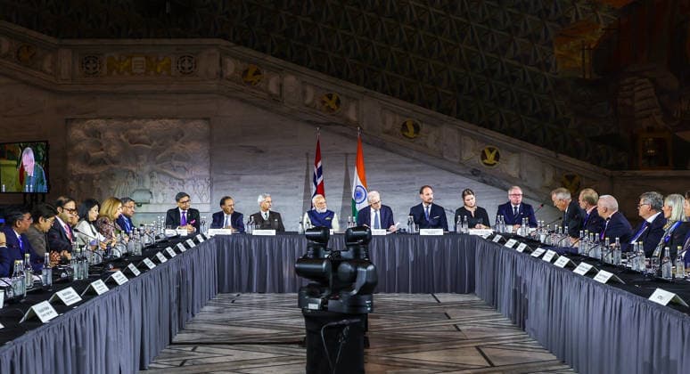 RECORD DATE NOT STATED PM Modi and Prime Minister of Norway Jonas Gahr Store attend the India-Norway Business & Research Summit Oslo, May 18 (ANI): Prime Minister Narendra Modi and Prime Minister of Norway Jonas Gahr Store attend the India-Norway Business & Research Summit, in Oslo on Monday. (Narendra Modi Photo Gallery ANI Photo) Oslo Norway Copyright: xANIx ANI_20260518483