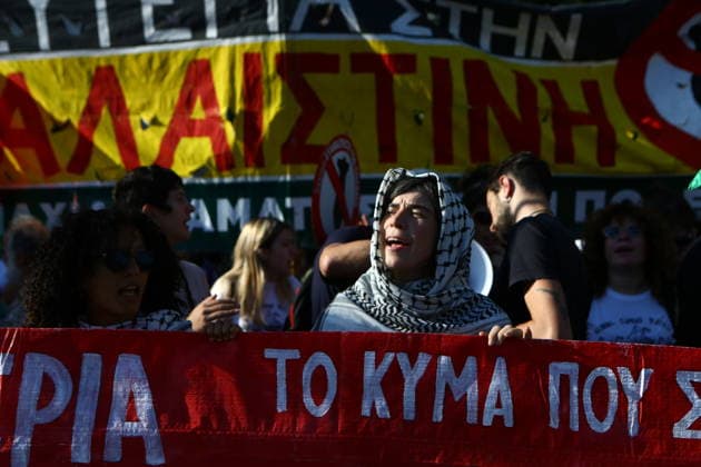 May 18, 2026, Athens, Greece: Supporters of Global Sumud Flotilla protest outside the Greek Ministry of Foreign Affairs against Israeli attack on flotilla close to Cyprus. Athens Greece - ZUMAv62_ 20260518_zaf_v62_019 Copyright: xAristidisxVafeiadakisx