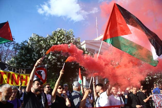 May 18, 2026, Athens, Greece: Supporters of Global Sumud Flotilla protest outside the Greek Ministry of Foreign Affairs against Israeli attack on flotilla close to Cyprus. Athens Greece - ZUMAv62_ 20260518_zaf_v62_023 Copyright: xAristidisxVafeiadakisx