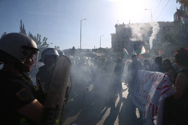 May 18, 2026, Athens, Greece: Supporters of Global Sumud Flotilla protest outside the Greek Ministry of Foreign Affairs against Israeli attack on flotilla close to Cyprus. Athens Greece - ZUMAv62_ 20260518_zaf_v62_026 Copyright: xAristidisxVafeiadakisx