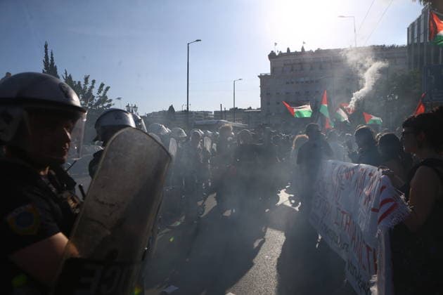 May 18, 2026, Athens, Greece: Supporters of Global Sumud Flotilla protest outside the Greek Ministry of Foreign Affairs against Israeli attack on flotilla close to Cyprus. Athens Greece - ZUMAv62_ 20260518_zaf_v62_027 Copyright: xAristidisxVafeiadakisx