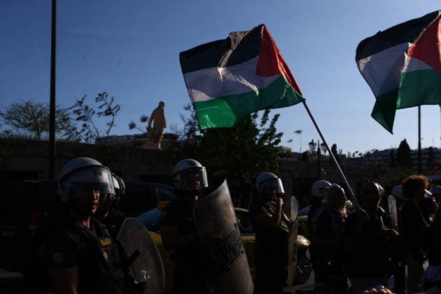 May 18, 2026, Athens, Greece: Supporters of Global Sumud Flotilla protest outside the Greek Ministry of Foreign Affairs against Israeli attack on flotilla close to Cyprus. Athens Greece - ZUMAv62_ 20260518_zaf_v62_028 Copyright: xAristidisxVafeiadakisx