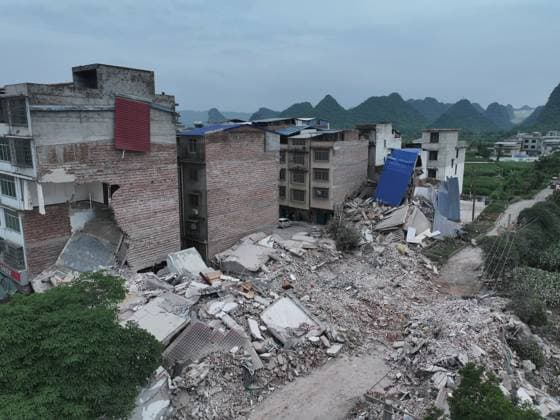 LIUZHOU, CHINA - MAY 18: Debris from damaged houses are seen after a 5.2-magnitude earthquake on May 18, 2026 in Liunan District, Liuzhou City, Guangxi Zhuang Autonomous Region of China. A 5.2-magnitude earthquake struck Liuzhou, a city in south China s Guangxi Zhuang Autonomous Region, early Monday, leaving three people missing and four others hospitalized, local authorities said.  Copyright: xVCGx 111642361263