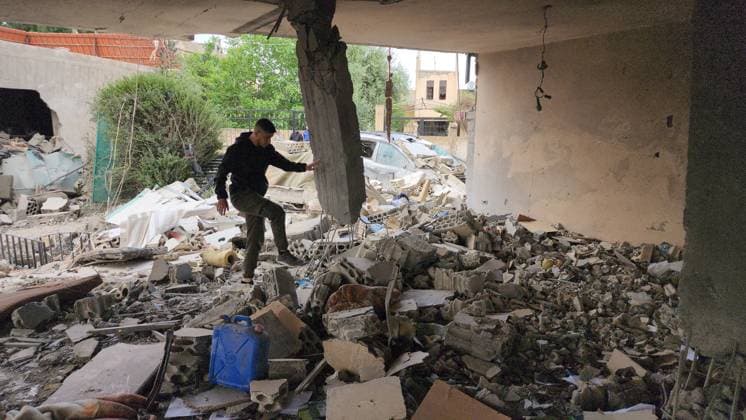 (260519) -- BAALBEK, May 19, 2026 -- This photo taken by a cellphone on May 18, 2026 shows the destruction left by an Israeli airstrike in Baalbek, Lebanon. At least six people were killed in the latest attacks, including two Palestinians in the Baalbek district of eastern Lebanon after a guided missile struck their apartment shortly after midnight. The victims were identified as Wael Abdel Halim, a commander in the Palestinian Islamic Jihad, and his 17-year-old daughter Rama, according to the Lebanese National News Agency (NNA). (Photo by Xinhua) LEBANON-BAALBEK-ISRAELI AIRSTRIKES-AFTERMATH TaherxAbuxHamdan 