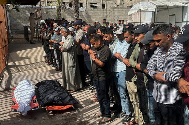 Palestinians Mourn Young Man Killed in Israeli Strike in Khan Younis Palestinians mourn during the funeral of Ahmed Abdel Salam Abu Shab, who was killed in an Israeli strike near the Bani Suheila roundabout in Khan Younis in the southern Gaza Strip, on May 19, 2026. Photo by Tariq Mohammad APA Images Khan Yunis Gaza Strip Palestinian Territory 090526_Khan_Yunis_TM_00(5) Copyright: xapaimagesxTariqxMohammad xapaimagesx