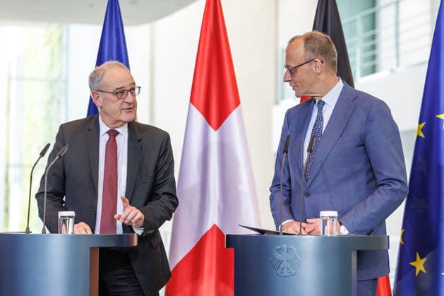 Press conference with Federal Chancellor Friedrich Merz and the President of the Swiss Confederation, Mr. Guy Parmelin Press conference with Federal Chancellor Friedrich Merz and the President of the Swiss Confederation, Mr. Guy Parmelin at the Federal Chancellery in Berlin on 19 05 2026 Berlin Berlin Germany Federal Chancellery