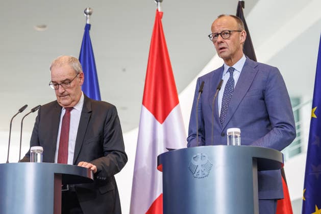 Press conference with Federal Chancellor Friedrich Merz and the President of the Swiss Confederation, Mr. Guy Parmelin Press conference with Federal Chancellor Friedrich Merz and the President of the Swiss Confederation, Mr. Guy Parmelin at the Federal Chancellery in Berlin on 19 05 2026 Berlin Berlin Germany Federal Chancellery