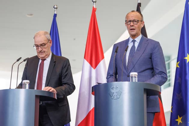 Press conference with Federal Chancellor Friedrich Merz and the President of the Swiss Confederation, Mr. Guy Parmelin Press conference with Federal Chancellor Friedrich Merz and the President of the Swiss Confederation, Mr. Guy Parmelin at the Federal Chancellery in Berlin on 19 05 2026 Berlin Berlin Germany Federal Chancellery