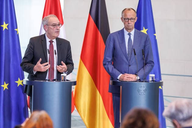 Press conference with Federal Chancellor Friedrich Merz and the President of the Swiss Confederation, Mr. Guy Parmelin Press conference with Federal Chancellor Friedrich Merz and the President of the Swiss Confederation, Mr. Guy Parmelin at the Federal Chancellery in Berlin on 19 05 2026 Berlin Berlin Germany Federal Chancellery