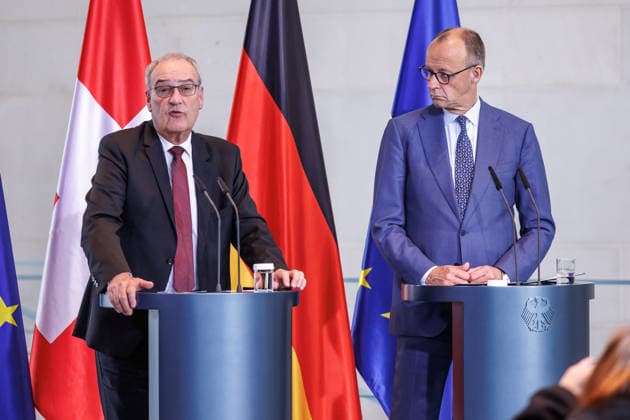 Press conference with Federal Chancellor Friedrich Merz and the President of the Swiss Confederation, Mr. Guy Parmelin Press conference with Federal Chancellor Friedrich Merz and the President of the Swiss Confederation, Mr. Guy Parmelin at the Federal Chancellery in Berlin on 19 05 2026 Berlin Berlin Germany Federal Chancellery