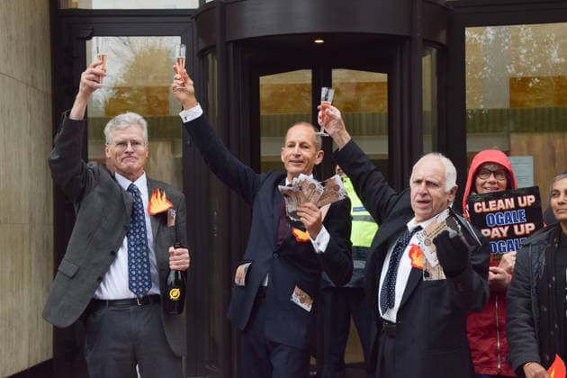 May 19, 2026, London, England, United Kingdom: Climate activists dressed as executives drink champagne as they stage a protest outside Shell headquarters on the day of the oil giantÃ¢â‚¬â ¢s Annual General Meeting, AGM. London United Kingdom - ZUMAv130 20260519_zip_v130_010 Copyright: xVukxValcicx