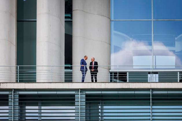 L R Friedrich Merz CDU , Federal Chancellor and Guy Parmelin, President of the Swiss Confederation, photographed on the balcony of the Federal Chancellery, during a meeting in Berlin, 19 05 2026 Berlin Germany Copyright: xAmreixSchulzx