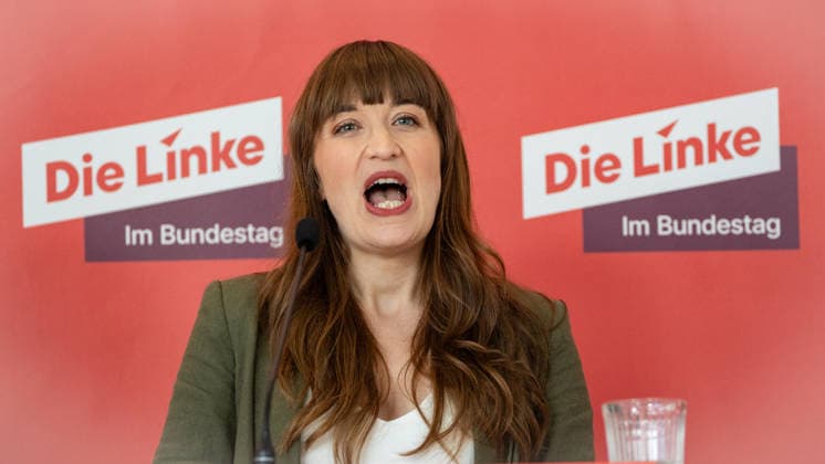 Parliamentary group leader Heidi Reichinnek during her press statement The Left Party statement in the German Bundestag at the start of the session week, Berlin Berlin Germany LOCATION